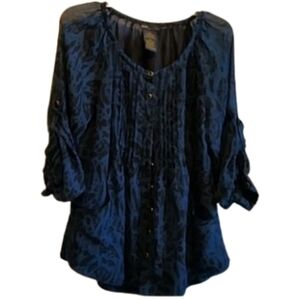 Grace Elements scrunched sleeve top Size Small‎ Women's Blue And Black